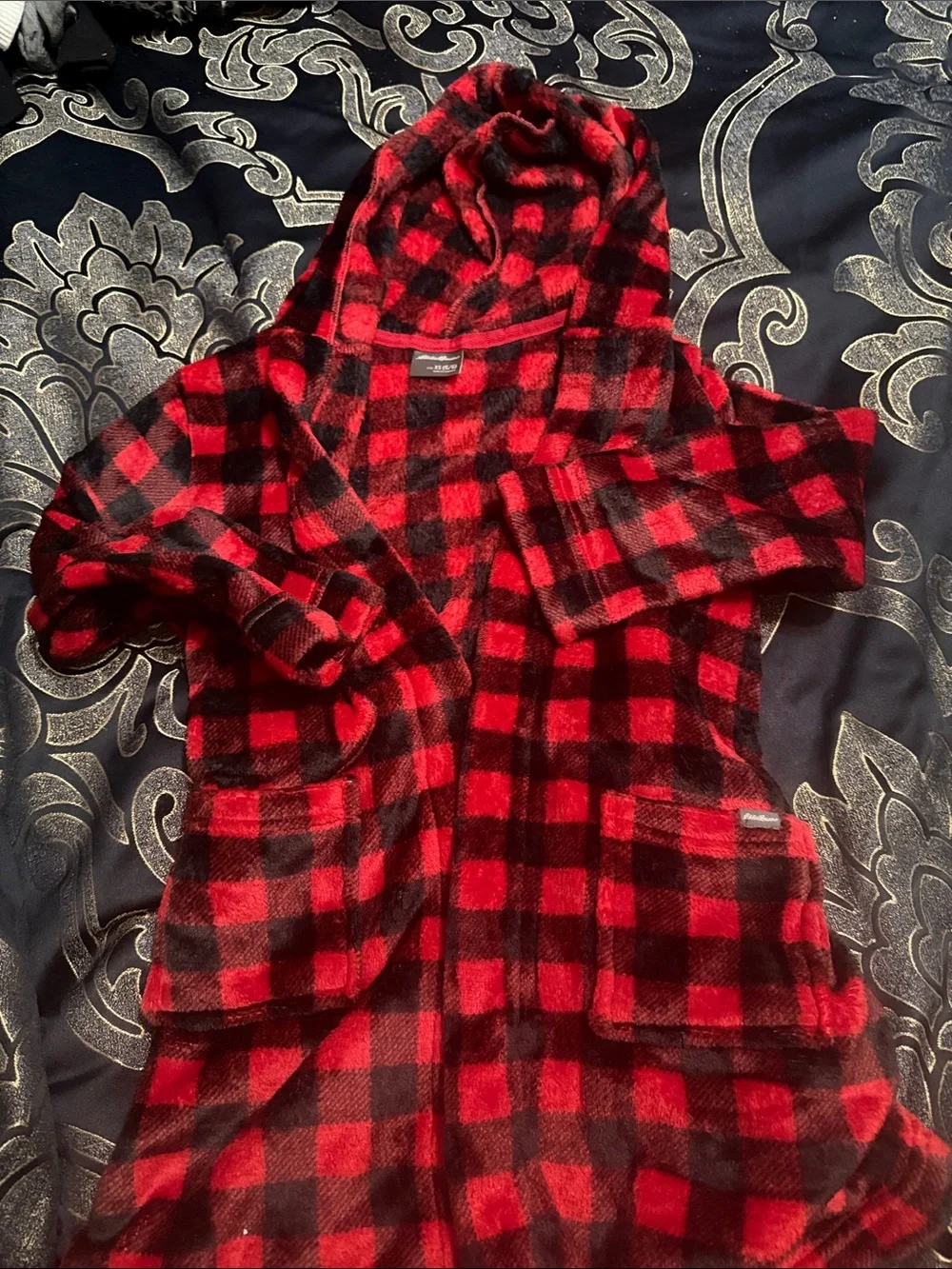 Eddie Bauer Red & Black Plaid Hooded Kids Robe